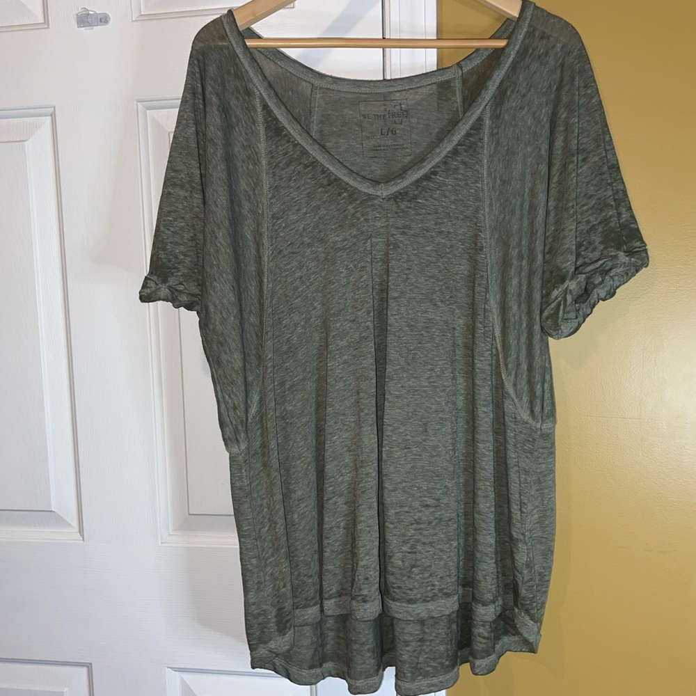 Free People V-neck Olive Green Burnout Top